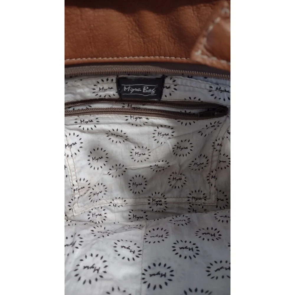 Myra Bag Canvas Leather Geometric Tote Bag Grey Brown Embossed Floral S-2244